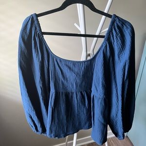 XXL Navy Peplum top w/ square neck